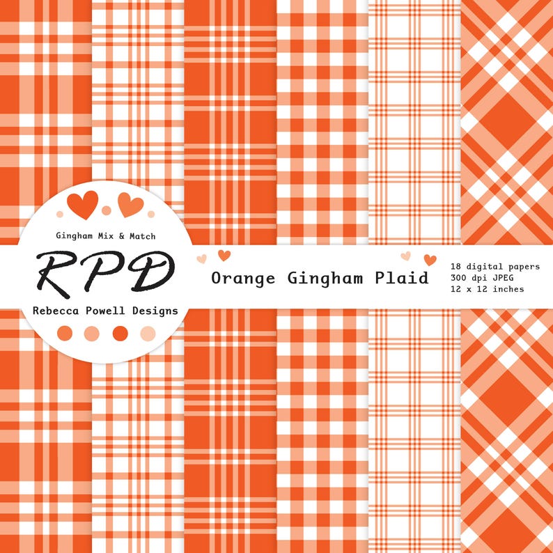 Larger examples of 6 papers with gingham and plaid check patterns.