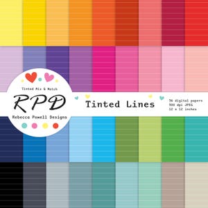 Lined Pattern Seamless Digital Notebook Paper Pack, Rainbow Colours, Scrapbook Pages, Backgrounds, Commercial Use