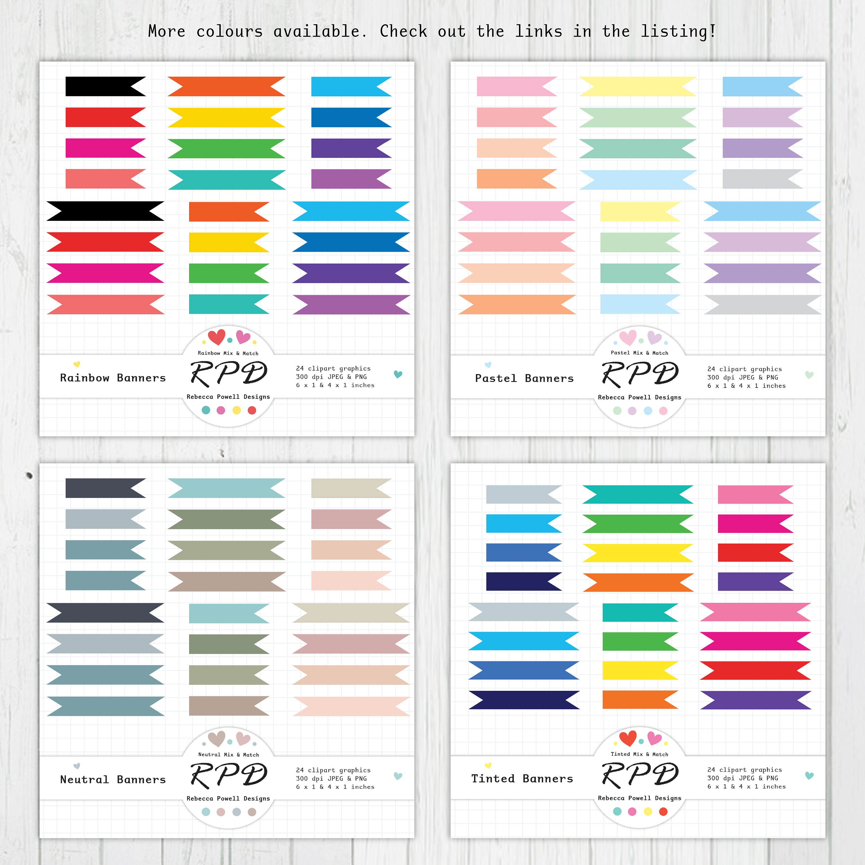 Flag Ribbon Banners Digital Clip Art, Pastel Rainbow Colours ...