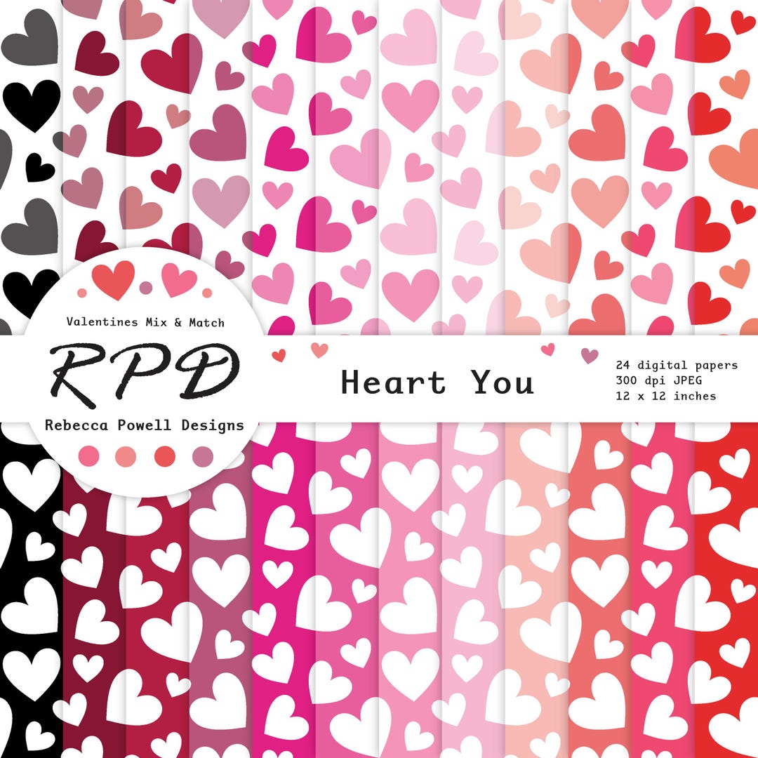 Red & Pink Love Hearts Pattern Seamless Digital Paper, White ...