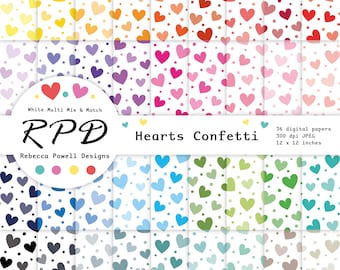 Hearts Confetti Pattern: Rainbow Digital Paper Pack (Digital Download)