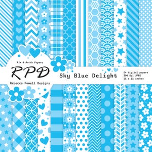Blue Colour Digital Paper Pack – Printable Seamless Patterns, Mixed Backgrounds for Crafts & Scrapbooking 12x12