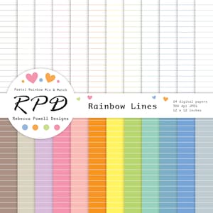 Pastel Rainbow Lined Paper: Seamless Digital Scrapbook Backgrounds (Digital Download, Commercial Use