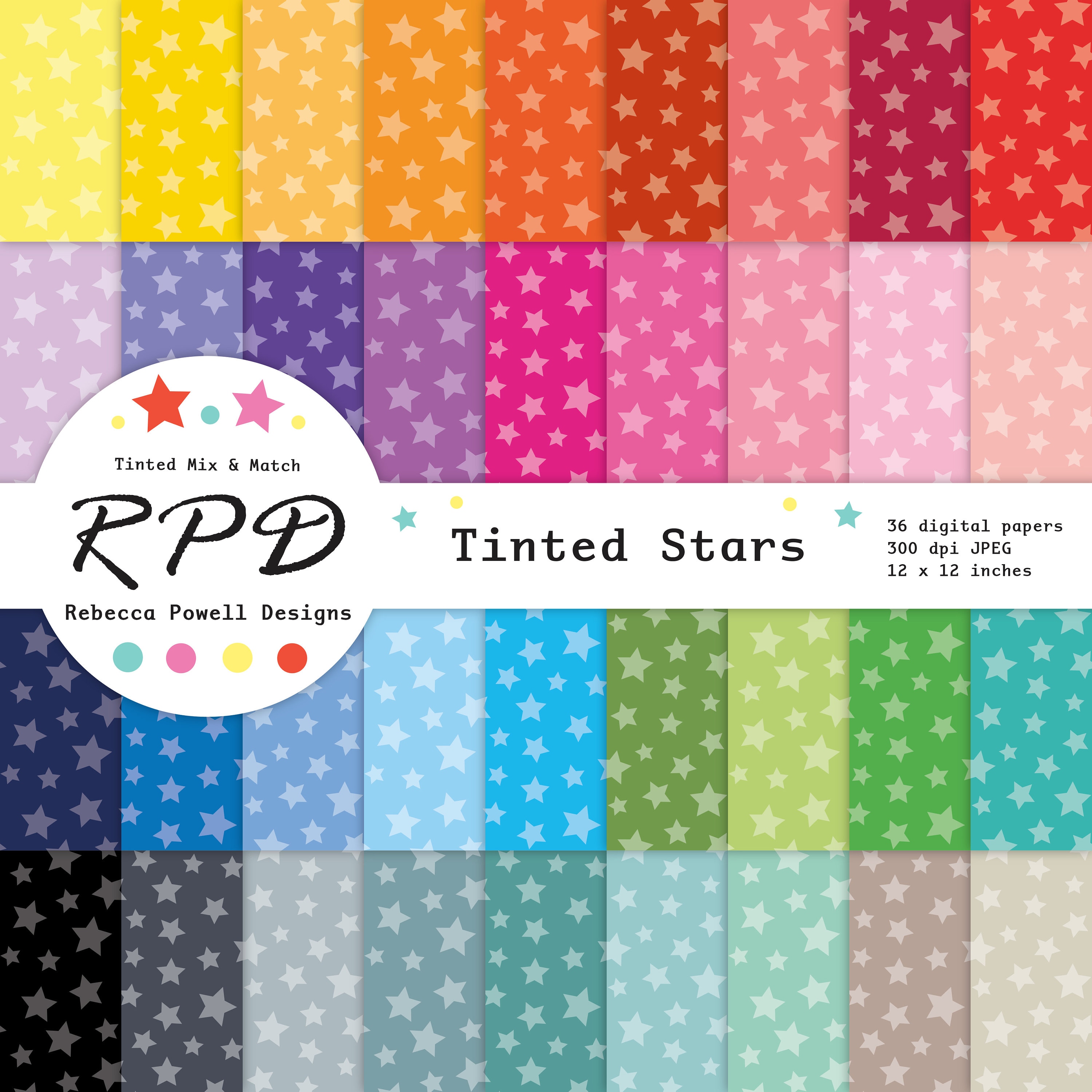 Stars Confetti Pattern Seamless Digital Paper, Tinted Rainbow Colours ...