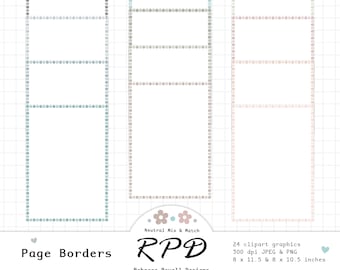 Floral Flowers Page Borders Digital Clip Art Set, Neutral Colours, Letter Size, A4, Png, Jpeg, Scrapbooking, Invitations, Commercial Use