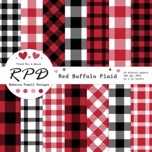 Crimson Red Buffalo Plaid Digital Paper Pack: Seamless Scrapbooking Backgrounds (Digital Download)