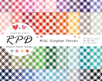 Paquete de papel digital de cuadros vichy: Patrones diagonales multicolores (descarga digital)