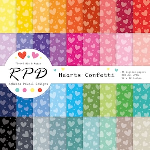 Harten confetti patroon naadloos digitaal papier pak, regenboogkleuren, plakboekpagina's, achtergronden, commercieel gebruik