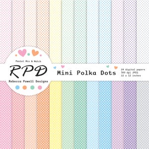 Mini carta digitale a pois, motivo senza soluzione di continuità, colori pastello, bianco, pois, pagine per album, sfondi digitali, uso commerciale