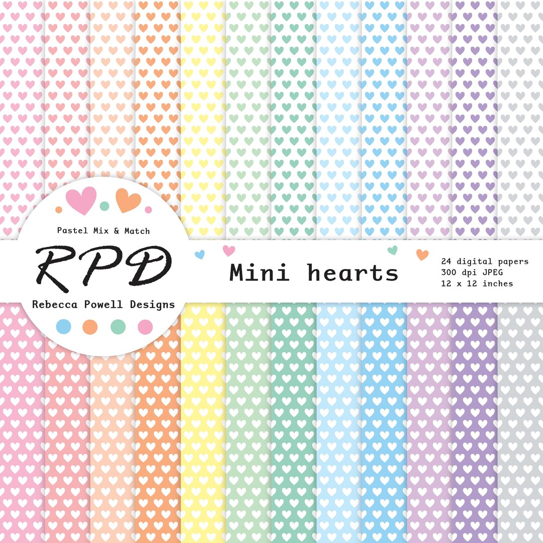 Mini Hearts Digital Paper Pack: Pastel Scrapbook Backgrounds ...