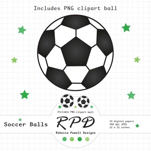 SALE Soccer Football Digital Paper, Seamless, PNG Clip Art Ball, Green, Black, White, Scrapbook Pages, Digital Background, Commercial Use image 5