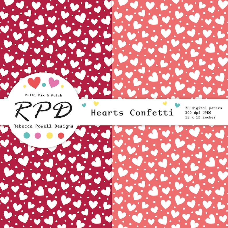Hearts Confetti Pattern: Rainbow Digital Paper Pack (commercial Use) - Etsy