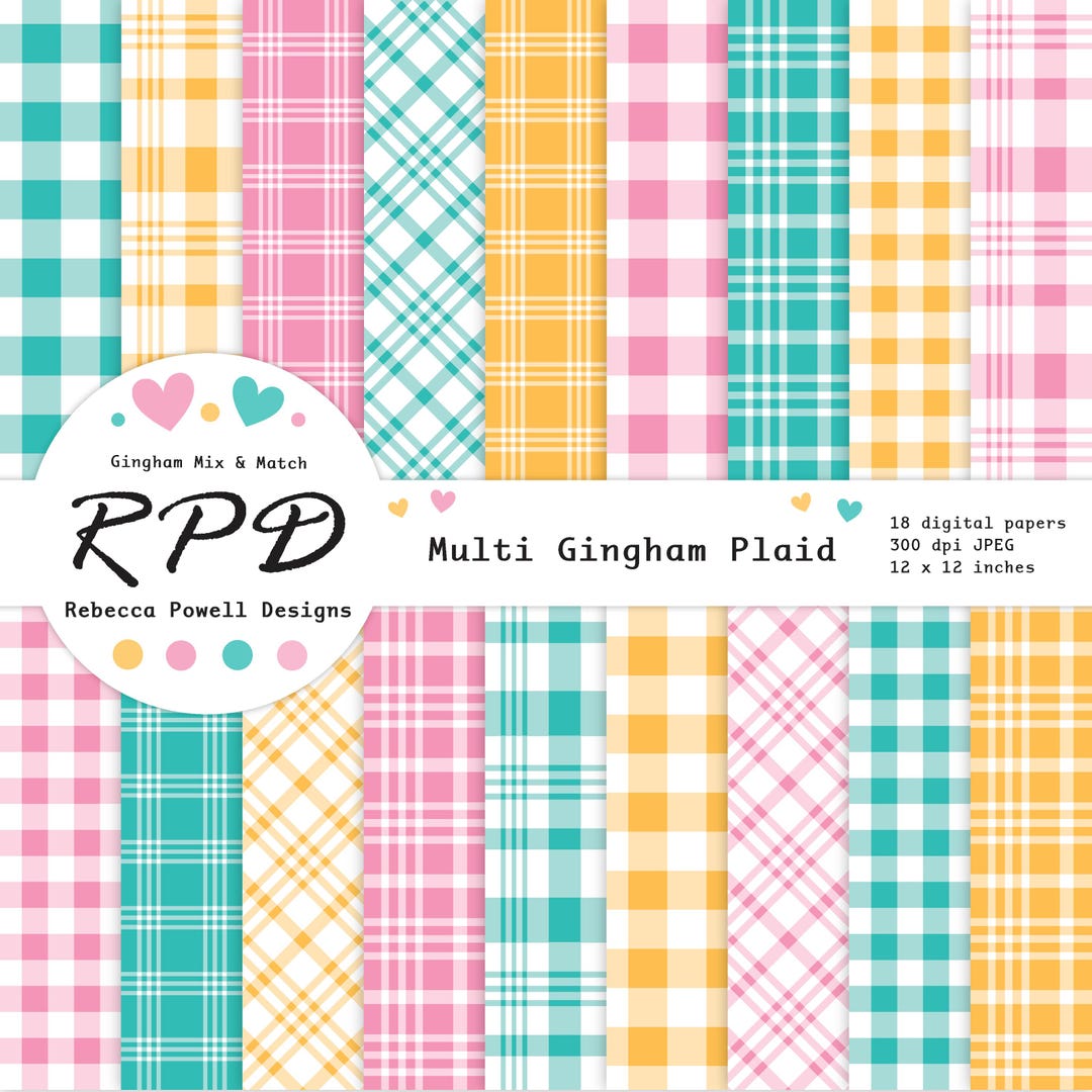 Rainbow Colours & White Plaid Checks Digital Paper Pack, Seamless ...