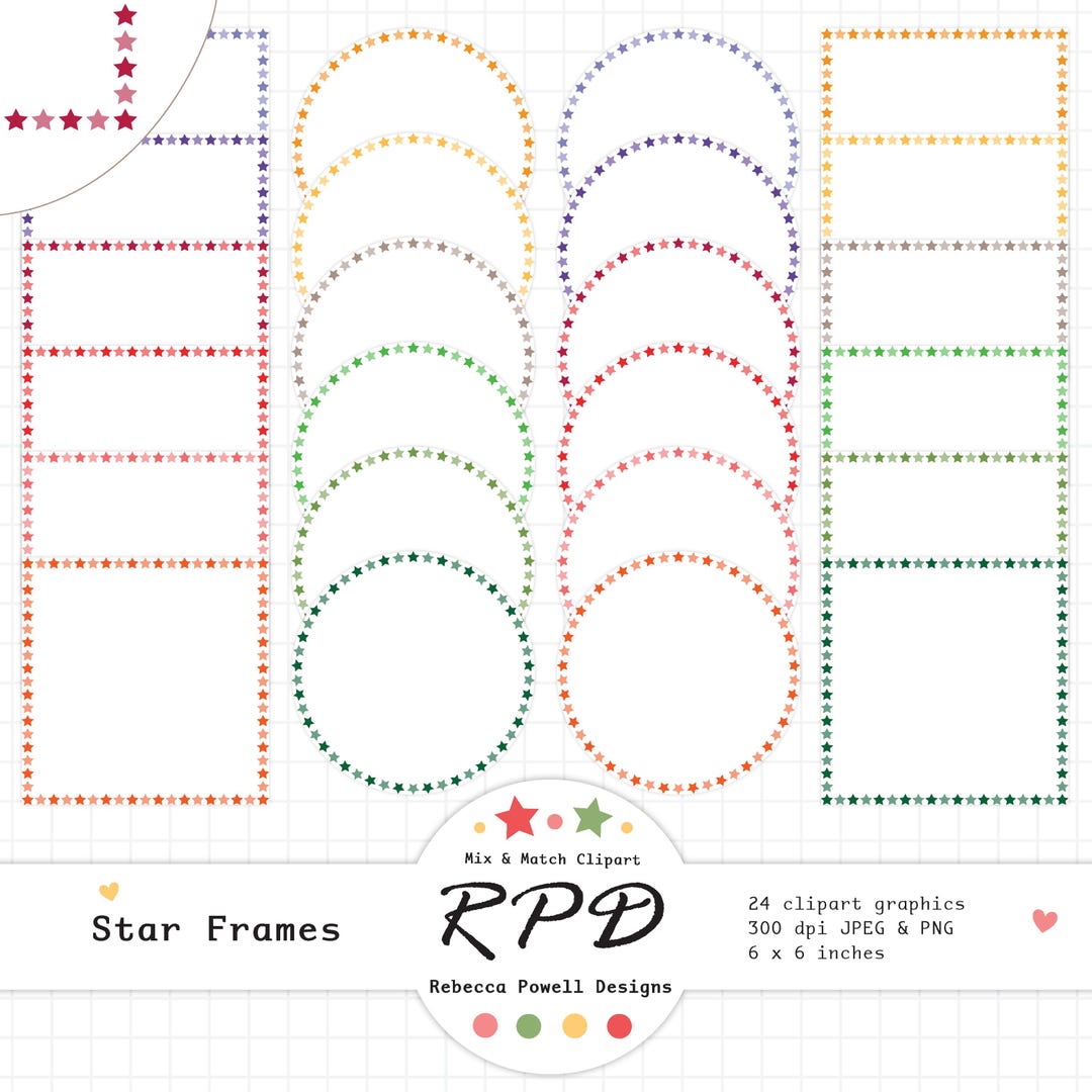 Star Frames Digital Clip Art Set, Rainbow Colours, Scrapbooking ...