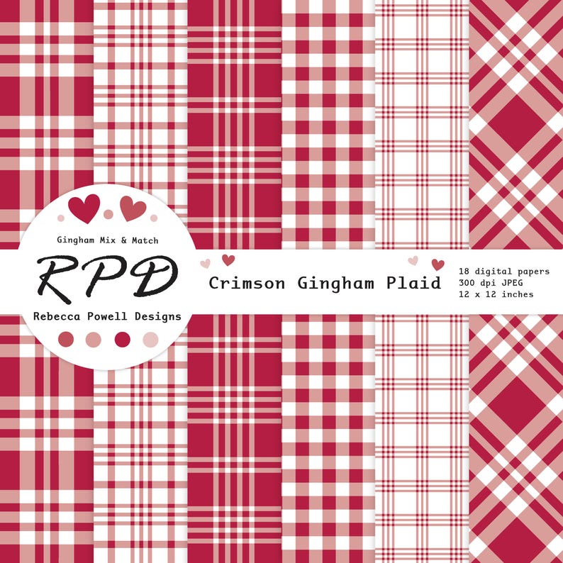 Larger examples of 6 papers with gingham and plaid check patterns.