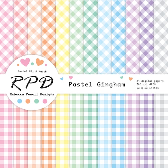 Gingham Pattern Seamless Digital Paper, Pastel Colours & White, Scrapbook Pages, Backgrounds, Commercial Use