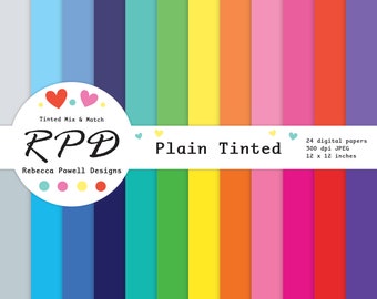 Plain Multi-Coloured Digital Paper Pack, Seamless, Solid Tinted Rainbow Colours, Scrapbook Pages, Digital Backgrounds, Commercial Use