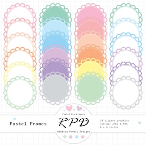 Puede incluir: Conjunto de 24 marcos circulares de color pastel con bordes festoneados. Cada marco tiene un diámetro de 15,24 cm y un fondo blanco. Los marcos son perfectos para agregar un toque de fantasía a tus manualidades y proyectos.