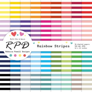 Stripes Pattern Seamless Digital Paper, Rainbow Colours & White, Scrapbook Pages, Backgrounds, Commercial Use
