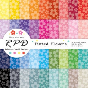 Süße Blumen, digitales Papier, getönte Regenbogenfarben, Scrapbook-Seiten, Hintergründe, kommerzielle Nutzung