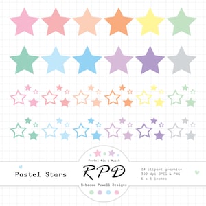 Schattige sterren digitale illustratiesset, pastelkleuren, scrapbooking, planners, commercieel gebruik