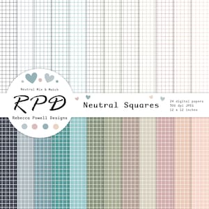 Gitter-Muster Nahtloses Digital Paper Pack, neutrale Farben & Weiß, Hintergründe, Scrapbook-Seiten, kommerzielle Nutzung