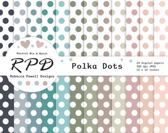 Polka Dots Digital Paper Pack Set, Seamless Pattern, Neutral Colours, White, Spots, Scrapbook Pages, Digital Backgrounds, Commercial Use