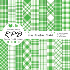 Green Gingham Plaid Digital Paper: Seamless Scrapbook Patterns (Digital Download)