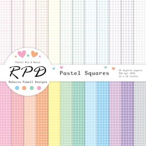 Pacchetto di carta digitale senza soluzione di continuità con motivo a griglia, colori pastello e bianco, sfondi, pagine di album, uso commerciale