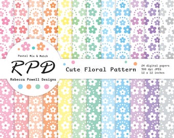 Floral Digital Paper: Pastel Colors, Seamless Pattern (Digital Download)