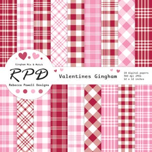 Valentines Pink & Rot Gingham kariertes digitales Papier, nahtlose Muster, Scrapbooking, Hintergründe, kommerzielle Nutzung
