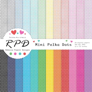 Mini Polka Dots Digital Paper Pack – Sfondi arcobaleno senza soluzione di continuità con motivi a pois bianchi per scrapbooking, artigianato e uso commerciale
