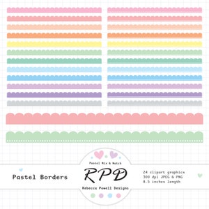 Geschulpte lintranden Digitale illustratiesset, pastelkleuren, scrapbooking, planners, commercieel gebruik