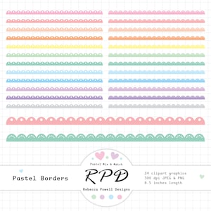 Vintage Scalloped Borders Digital Clip Art, Pastel Colours, Scrapbooking, Planners, Commercial Use