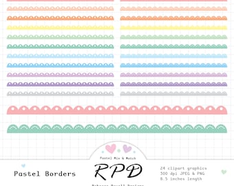 Clipart digital com bordas recortadas vintage, cores pastel, ideal para scrapbooking, planners e uso comercial.