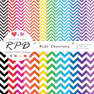 Rainbow Chevron Stripes Digital Paper: Seamless Scrapbook Backgrounds (Digital Download)