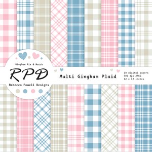 Pastel Colours & White Gingham Checks Digital Paper, Seamless Patterns ...