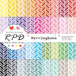 Rainbow Herringbone Digital Paper Pack: Seamless Scrapbook Backgrounds (Digital Download)