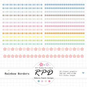 Flowers Floral Ribbon Borders Digital Clip Art Set, Pastel Rainbow Colours, Png, Jpeg, Scrapbooking, Planner Clipart, Commercial Use
