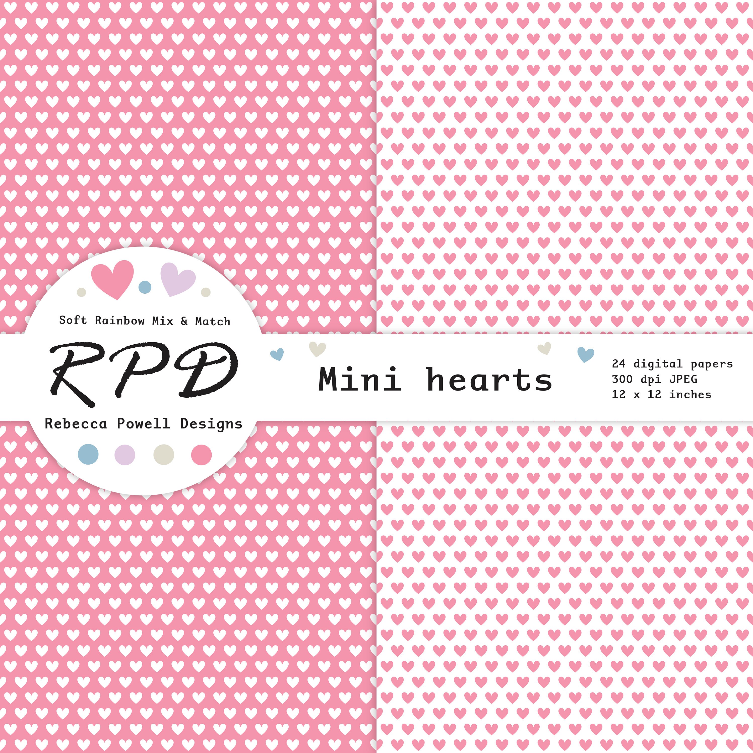 Mini Love Hearts Digital Paper Pack, bezszwowy wzór
