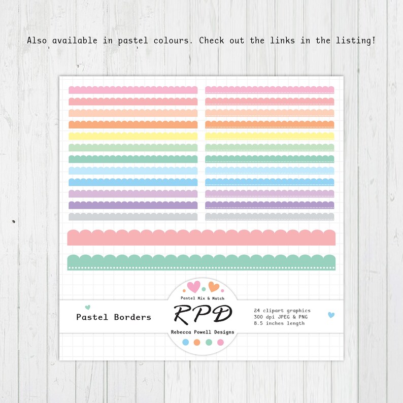 Pastel Rainbow Scalloped Ribbon Borders: Digital Clip Art Set (JPEG ...