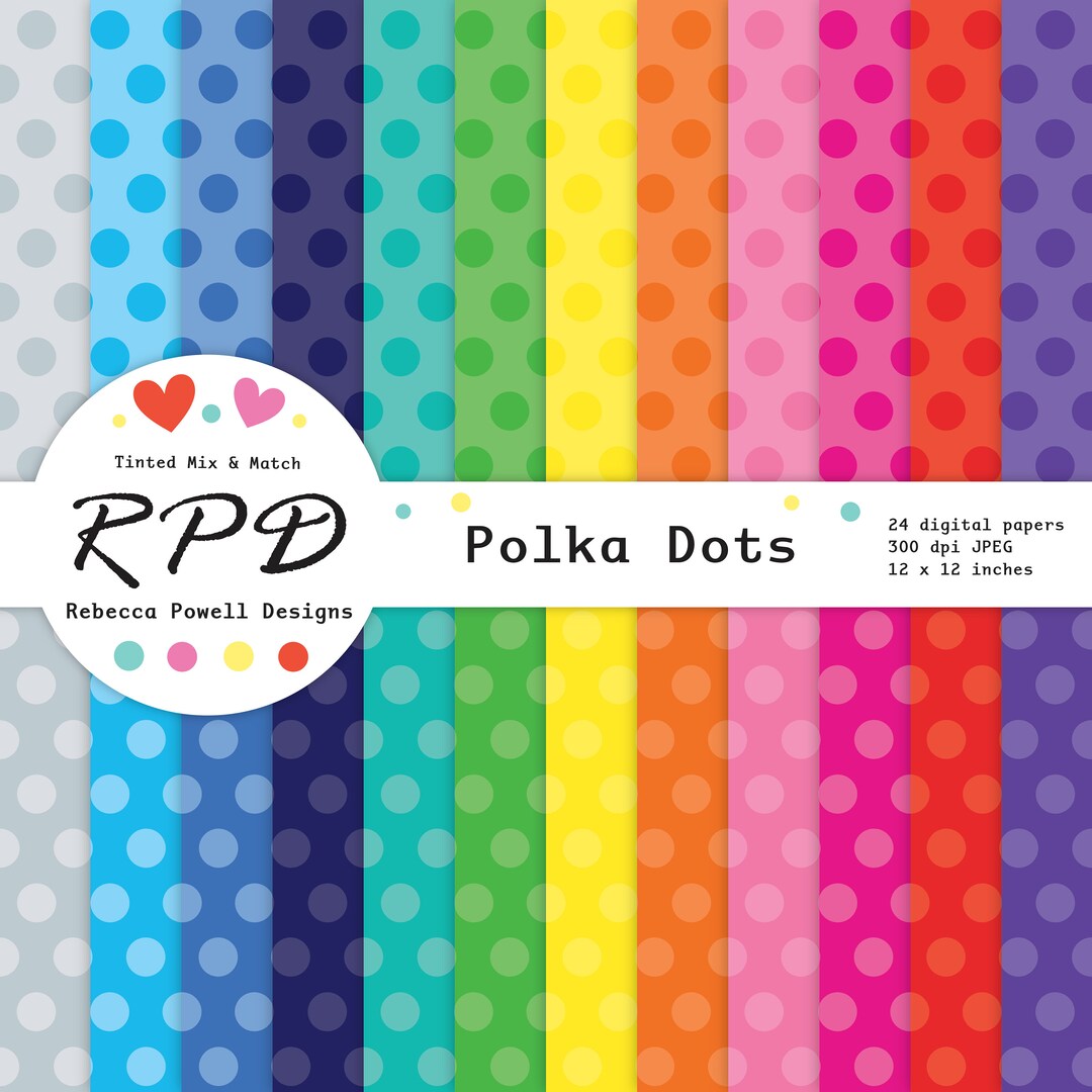 Polka Dot Pattern Seamless Digital Paper, Tinted Rainbow Colours ...