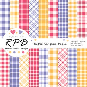 Rainbow Gingham Plaid Digital Paper Pack: Seamless Patterns (Digital Download)