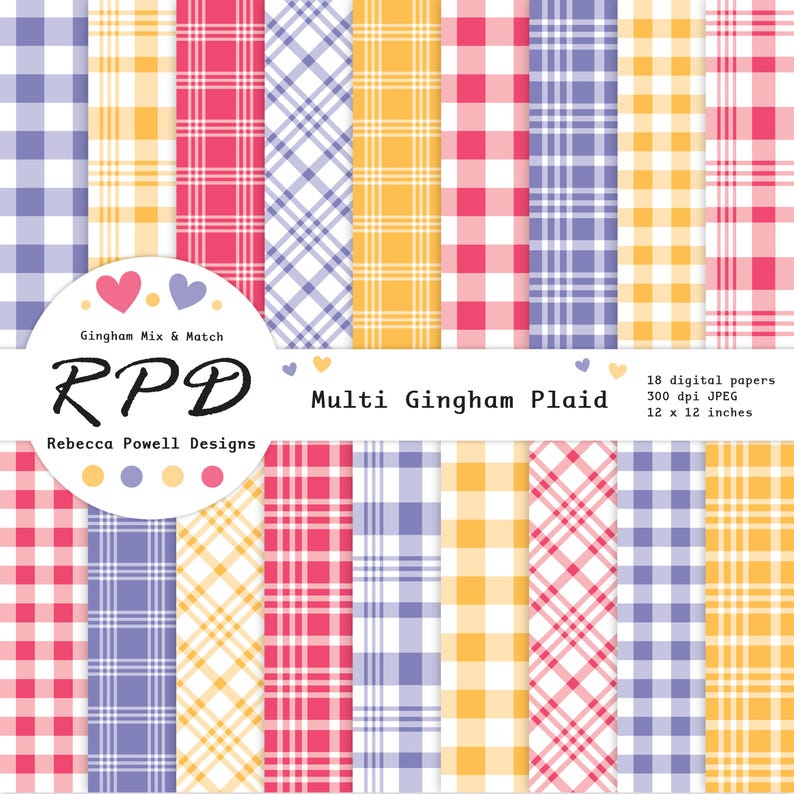Rainbow Gingham Plaid Digital Paper Pack: Seamless Patterns (digital ...