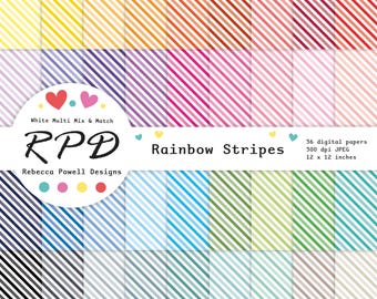 Digitales Papierpaket „Regenbogen-Diagonalstreifen“: Nahtlose Scrapbook-Hintergründe (Digitaler Download)
