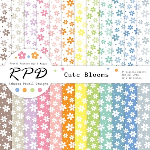 Confezione di carta digitale con coriandoli floreali, motivo senza soluzione di continuità, colori pastello arcobaleno e bianco, pagine di album, sfondi, uso commerciale