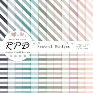 Stripes Pattern Seamless Digital Paper, Neutral Colours & White, Scrapbook Pages, Backgrounds, Commercial Use