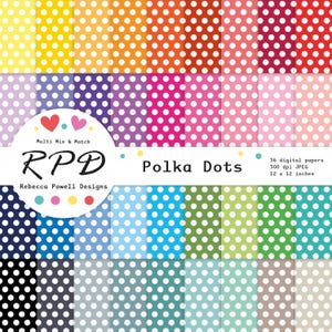 Digitaal papier met stippen, naadloos patroon, regenboogkleuren en wit, achtergronden, plakboekpagina's, commercieel gebruik