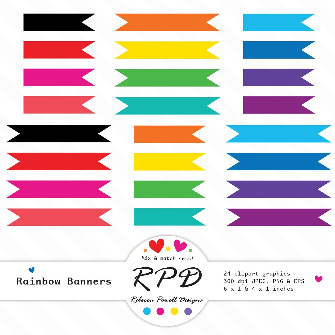 Flag Ribbon Banners Digital Clip Art Set Solid Rainbow Etsy
