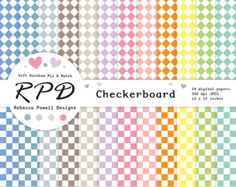 Schachbrett Muster nahtlose digitales Papier, Pastell Regenbogen-Farben & weiß, Scrapbook Seiten, Hintergründe kommerzielle Nutzung